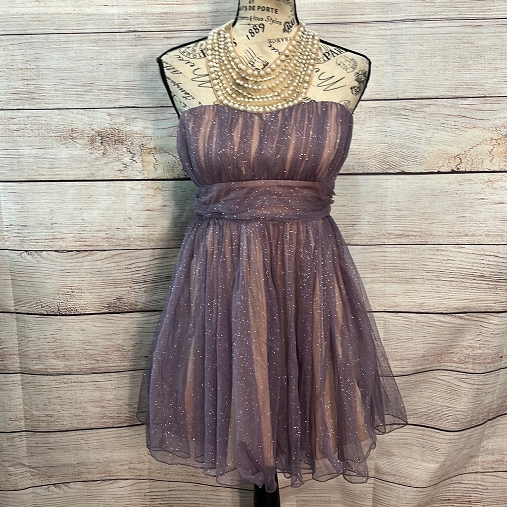 City Triangles Formal Mini Dress Illusion Necklace Lilac Shimmer Petticoat 9